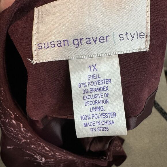 Susan Graver Blazer Women 1X Wine Embroidered Jacket Office Corporate WorK Party - Picture 4 of 10